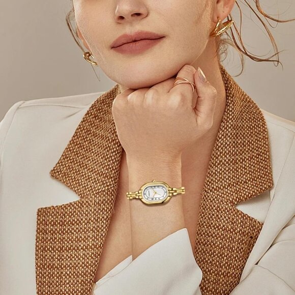 Cheetah Women's Gold White Gold Bangle Small Vintage Bracelet Waterproof Watch - Picture 4 of 13